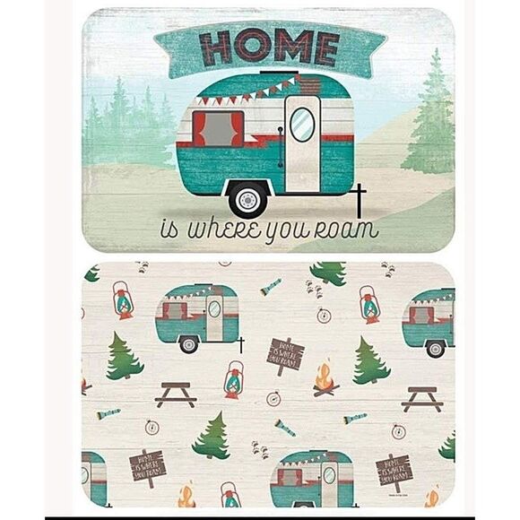 Home Is Where You Roam 2pc Reversible Placemats Retro Camping Trailer Plastic - Picture 1 of 3